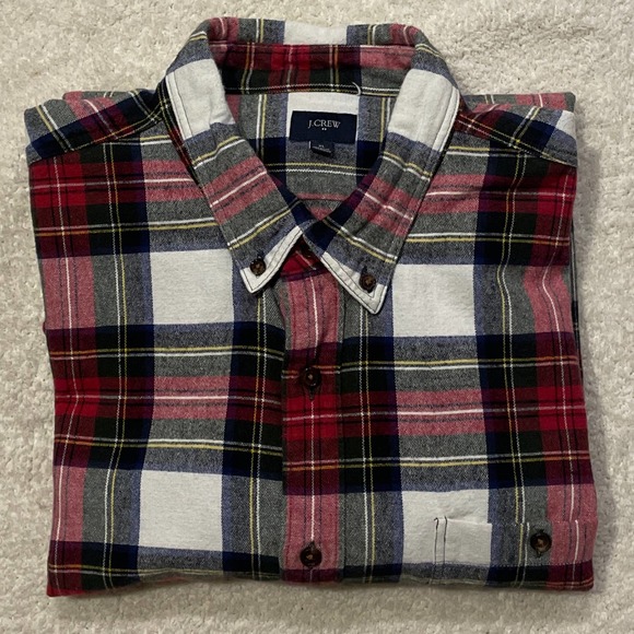 J.Crew Colorful Plaid Button Down Flannel with Brown Elbow Patches EUC Size XL - Picture 4 of 6